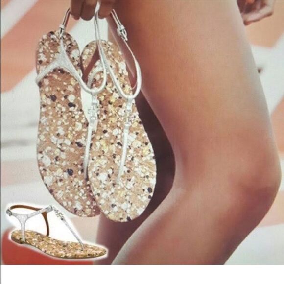 Tory Burch Marion Silver Confetti  Women's T- Strap Sandals Size 10M - Picture 2 of 8